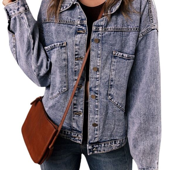 Buttoned Denim Jacket with Pockets - Picture 14 of 15